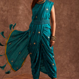Aqua Blue Pure Chinon Drape Saree