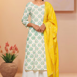 White Cotton Kurti With Leaf Print