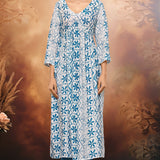 White Cotton Kurti Set With Geometrical And Floral Print