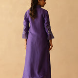 Royal Purple Russian Silk Embroidered Kurti Set