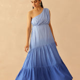 Blue Cascade Cotton Santoon Solid Dress