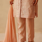 Dusty Pink Russian Silk Embroidered Kurti Set