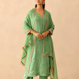 Spring Green Russian Silk Subtle Embroidered Kurti Set