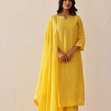 Light Lemon Yellow Russian Silk Solid Kurti Set