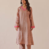 Old Rose Pink Russian Silk Subtle Embroidered Kurti Set