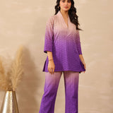 Ombre Eminence Purple Cotton Cut Work Co-Ord Set