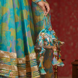 Cerulean Blue Organza Printed Anarkali Set