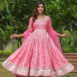 Persian Pink Cotton Floral Printed Anarkali Set