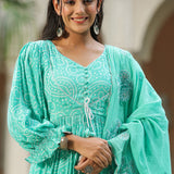 Mint Blue Silk Bandhani Printed Anarkali Set