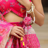 Bright Pink Organza Floral Printed Lehenga Set