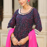 Mulberry Blue Cotton Bandhani Printed Sharara Set