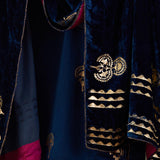 Dark Blue Floral Foil Print Straight Kurta Set