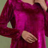 Dark Pink Velvet Short Kurta And Sharara With Shawl Set