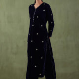 Dark Blue Velvet Straight Kurta And Pant