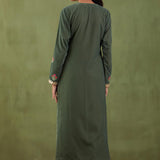 Embroidered Dark Olive Green Straight Kurta And Pant With Banarasi Strip Dupatta