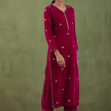 Rani Red Velvet Straight Kurta And Pant