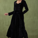 Black Plain Silk Velvet Straight Kurta And Pant With Velvet Shawl Set