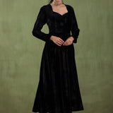 Black Silk Velvet Anarkali Kurta And Pant Set