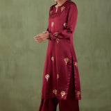 Foil Print Maroon Mashru Silk Straight Kurta Set