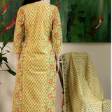 Yellow Paisley Printed  Suit Set With Floral Pattern
