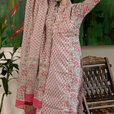 Block Printed Light Pink Cotton Suit Set With Floral Patterns