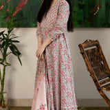 Pink Floral Suit Set With Multicolour Patterns