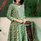 Block Printed Dark Green Cotton Suit Set Floral Patterns