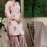 Floral Printed Pink Cotton Sharara Set
