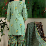 Printed Dark Green Cotton Floral Sharara