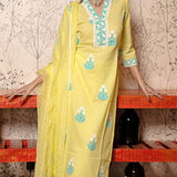 Yellow Cotton Kurta Set With Floral Pattern