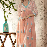 Old Rose Pink Block Printed Cotton Kurta Set With Floral Pattern