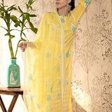 Yellow Printed Cotton Kurta Set With Floral Pattern