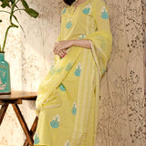Yellow Cotton Kurta Set With Floral Pattern Print
