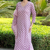 Pure Cotton Lilac Floral Printed Kurta Set