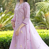 Birds Printed Light Purple Colour Kurta Set