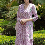 Lilac Gharara Suit Set With Floral Patterns