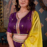 Purple Foil Printed Cotton Silk Lehenga Set With Dupatta
