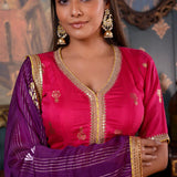 Rani Pink Printed Cotton Silk Lehenga Set With Dupatta