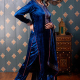 Embroidery Dark Blue Velvet Kurta Set