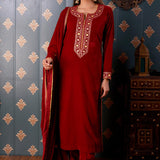 Embroidery Dark Maroon Velvet Kurta Set