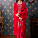 Embroidery Dark Red Velvet Kurta Set