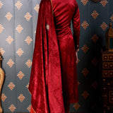Embroidery Maroon Velvet Kurta Set
