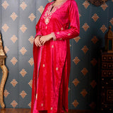Embroidery Dark Pink Velvet Kurta Set