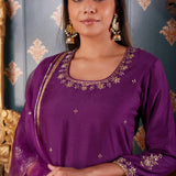 Hand Embroidery Purple Cotton Silk Sharara Set