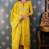 Hand Block Printed Lemon Yellow Cotton Kurta Set