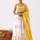 Foil Print Yellow Chanderi Lehenga Set