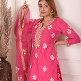 Pink Foil Block Print Kurta Sharara Set With Dupatta