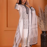 Black Foil Block Print Straight Kurta Set With Black Lace Work