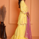 Yellow Embroidery Kurta Gharara Set