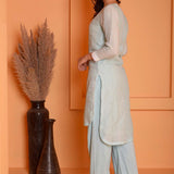 Light Blue Linen Embroidery Kurta Set With Pant